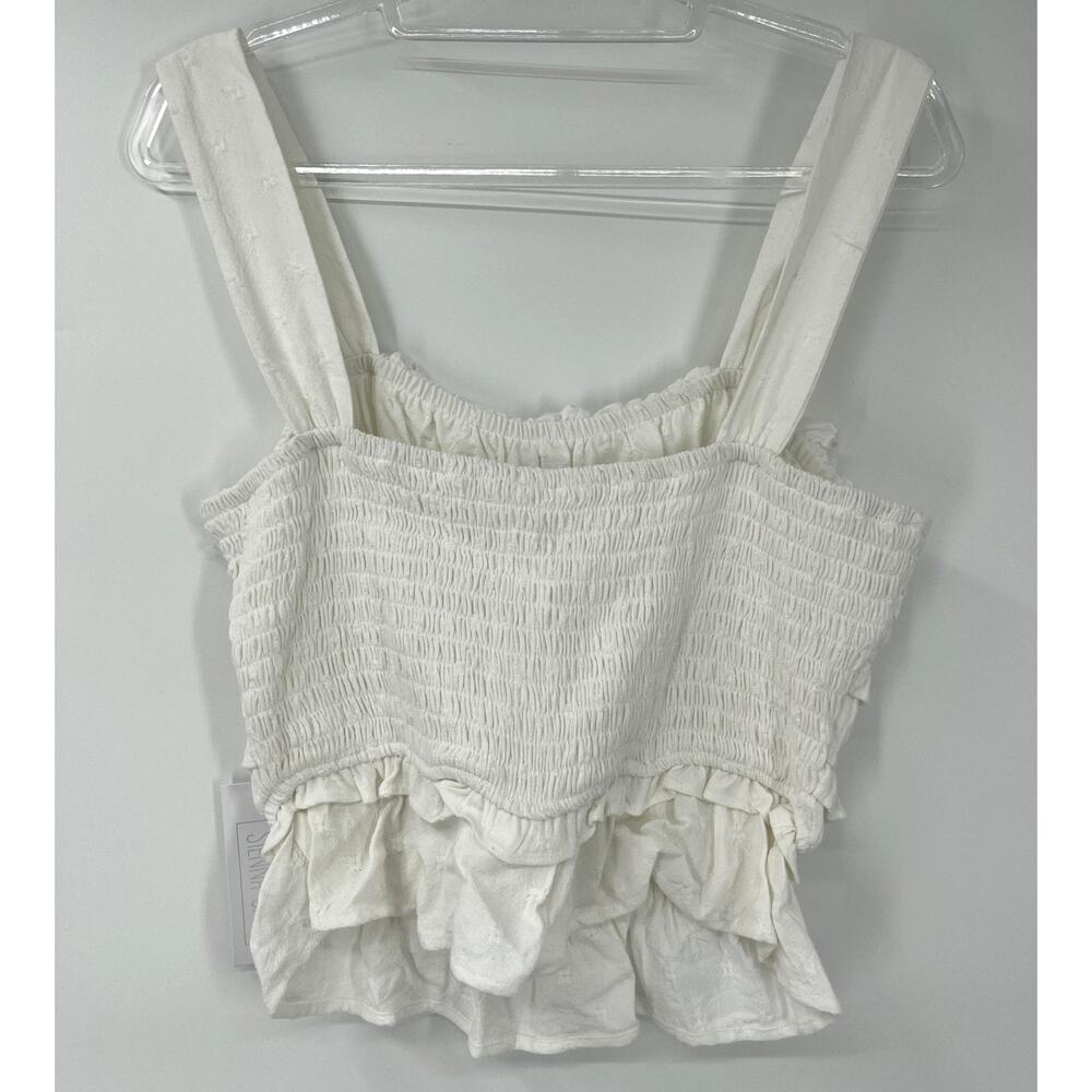 Sienna Sky Tank Top White Tiered Ruffle Eyelet Smocked Cropped Top Juniors XL - Picture 2 of 11